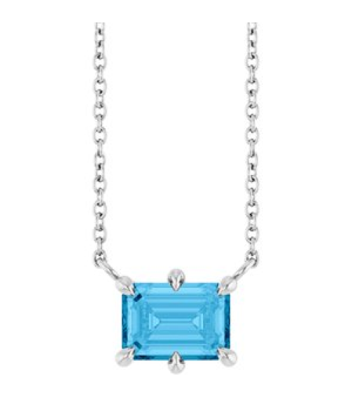 88774 Necklace Set 14K White Emerald Natural Swiss Blue Topaz 7 X 5 Mm 18 In Polished Natural Swiss Blue Topaz 6-Prong Solitaire Necklace