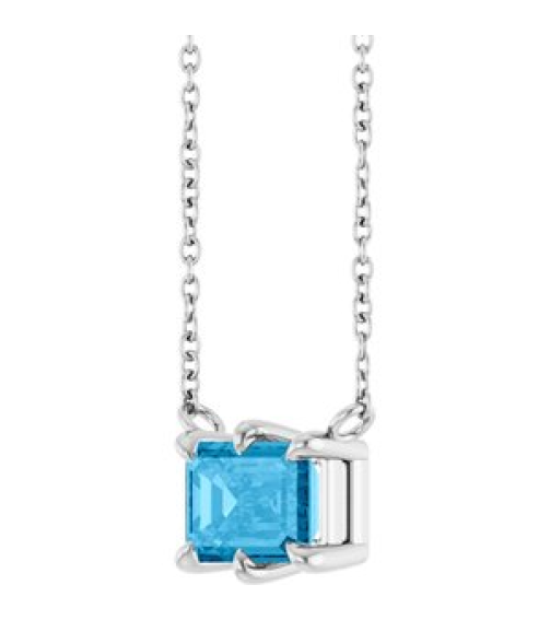 88774 Necklace Set 14K White Emerald Natural Swiss Blue Topaz 7 X 5 Mm 18 In Polished Natural Swiss Blue Topaz 6-Prong Solitaire Necklace