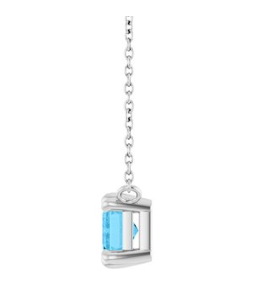 88774 Necklace Set 14K White Emerald Natural Swiss Blue Topaz 7 X 5 Mm 18 In Polished Natural Swiss Blue Topaz 6-Prong Solitaire Necklace