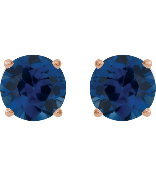 1874 14K Rose Set Round Lab-Grown Blue Sapphire Pair 6 Mm Friction Friction Backs Included 4-Prong Polished Lab-Grown Blue Sapphire Stud Earrings