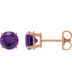 1874 14K Rose Set Round Natural Amethyst Pair 6 Mm Friction Friction Backs Included 4-Prong Polished Natural Amethyst Stud Earrings