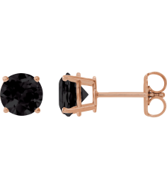 1874 14K Rose Set Round Natural Onyx Pair 6 Mm Friction Friction Backs Included 4-Prong Polished Natural Onyx Stud Earrings