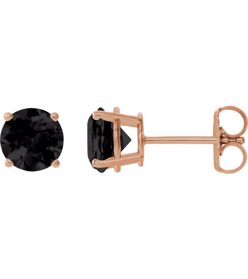 1874 14K Rose Set Round Natural Onyx Pair 6 Mm Friction Friction Backs Included 4-Prong Polished Natural Onyx Stud Earrings
