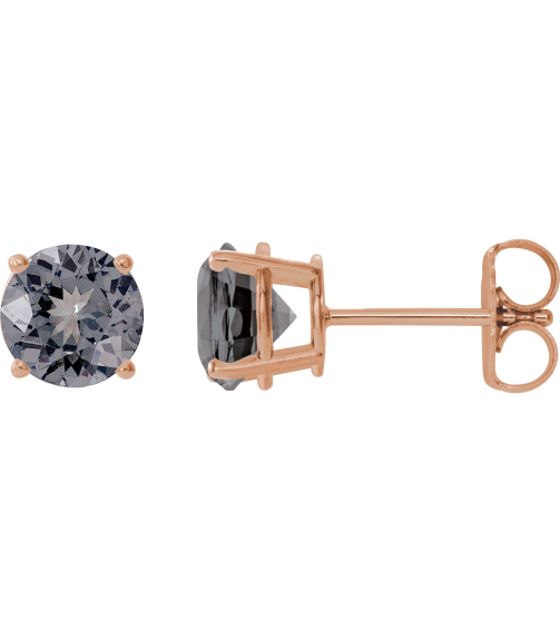 1874 14K Rose Set Round Natural Gray Spinel Pair 6 Mm Friction Friction Backs Included 4-Prong Polished Natural Gray Spinel Stud Earrings