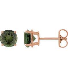 1874 14K Rose Set Round Natural Green Tourmaline Pair 6 Mm Friction Friction Backs Included 4-Prong Polished Natural Green Tourmaline Stud Earrings