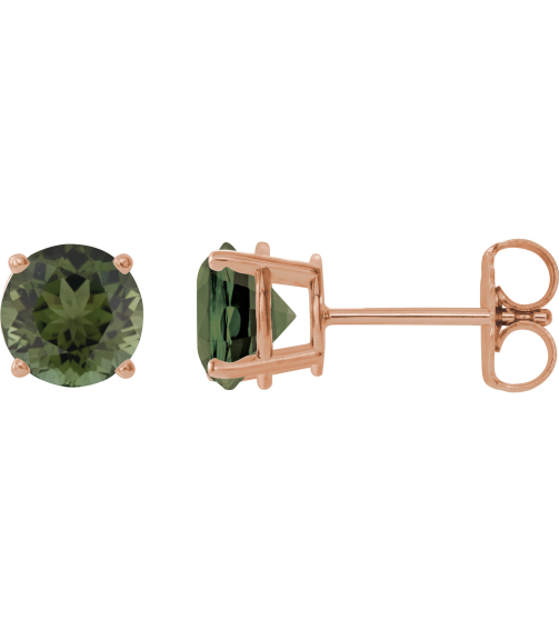 1874 14K Rose Set Round Natural Green Tourmaline Pair 6 Mm Friction Friction Backs Included 4-Prong Polished Natural Green Tourmaline Stud Earrings
