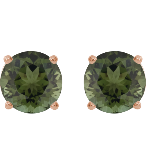 1874 14K Rose Set Round Natural Green Tourmaline Pair 6 Mm Friction Friction Backs Included 4-Prong Polished Natural Green Tourmaline Stud Earrings