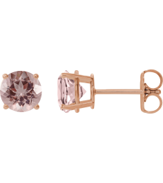 1874 14K Rose Set Round Natural Pink Morganite Pair 6 Mm Friction Friction Backs Included 4-Prong Polished Natural Morganite Stud Earrings