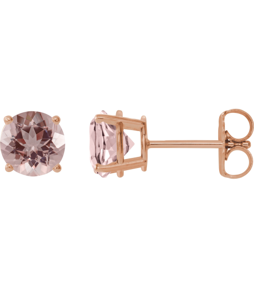 1874 14K Rose Set Round Natural Pink Morganite Pair 6 Mm Friction Friction Backs Included 4-Prong Polished Natural Morganite Stud Earrings