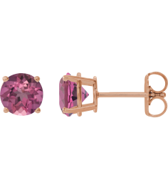 1874 14K Rose Set Round Natural Pink Tourmaline Pair 6 Mm Friction Friction Backs Included 4-Prong Polished Natural Pink Tourmaline Stud Earrings