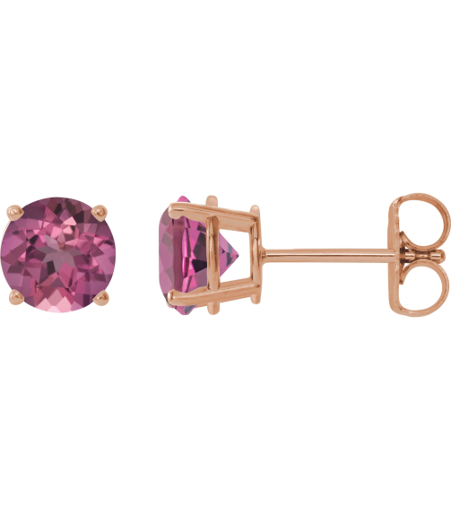 1874 14K Rose Set Round Natural Pink Tourmaline Pair 6 Mm Friction Friction Backs Included 4-Prong Polished Natural Pink Tourmaline Stud Earrings