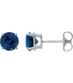 1874 14K White Set Round Lab-Grown Blue Sapphire Pair 6 Mm Friction Friction Backs Included 4-Prong Polished Lab-Grown Blue Sapphire Stud Earrings