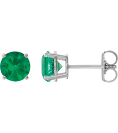 1874 14K White Set Round Lab-Grown Emerald Pair 6 Mm Friction Friction Backs Included 4-Prong Polished Lab-Grown Emerald Stud Earrings