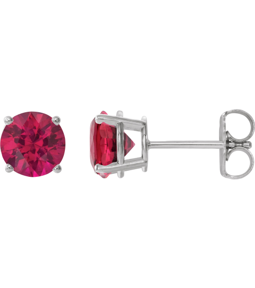 1874 14K White Set Round Lab-Grown Ruby Pair 6 Mm Friction Friction Backs Included 4-Prong Polished Lab-Grown Ruby Stud Earrings