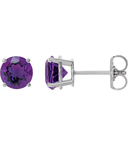 1874 14K White Set Round Natural Amethyst Pair 6 Mm Friction Friction Backs Included 4-Prong Polished Natural Amethyst Stud Earrings