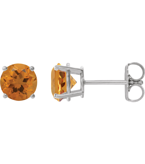 1874 14K White Set Round Natural Citrine Pair 6 Mm Friction Friction Backs Included 4-Prong Polished Natural Citrine Stud Earrings