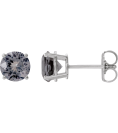 1874 14K White Set Round Natural Gray Spinel Pair 6 Mm Friction Friction Backs Included 4-Prong Polished Natural Gray Spinel Stud Earrings