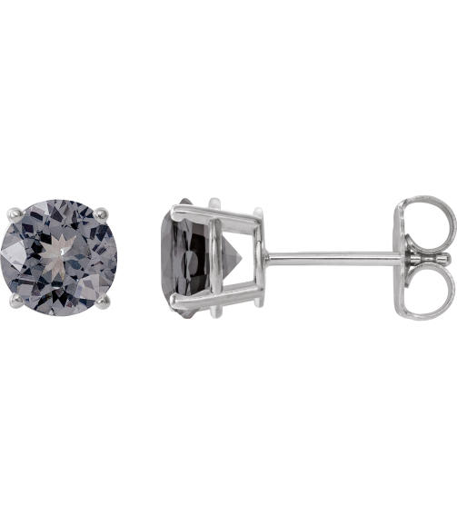 1874 14K White Set Round Natural Gray Spinel Pair 6 Mm Friction Friction Backs Included 4-Prong Polished Natural Gray Spinel Stud Earrings