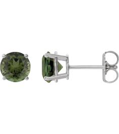 1874 14K White Set Round Natural Green Tourmaline Pair 6 Mm Friction Friction Backs Included 4-Prong Polished Natural Green Tourmaline Stud Earrings