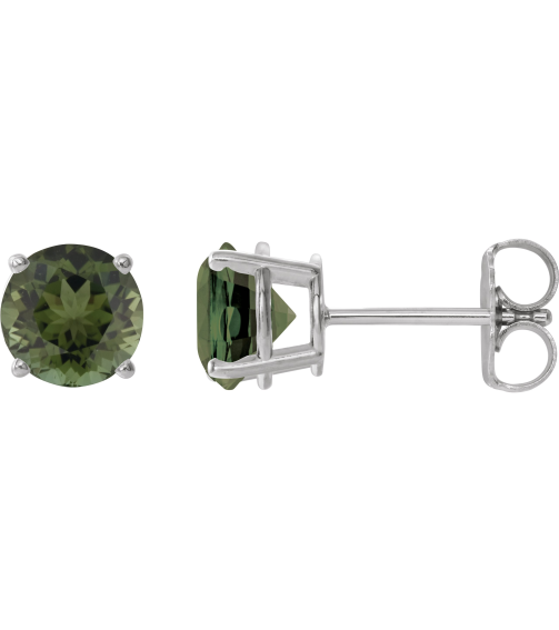1874 14K White Set Round Natural Green Tourmaline Pair 6 Mm Friction Friction Backs Included 4-Prong Polished Natural Green Tourmaline Stud Earrings
