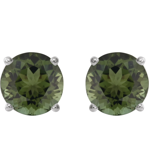 1874 14K White Set Round Natural Green Tourmaline Pair 6 Mm Friction Friction Backs Included 4-Prong Polished Natural Green Tourmaline Stud Earrings