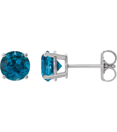 1874 14K White Set Round Natural London Blue Topaz Pair 6 Mm Friction Friction Backs Included 4-Prong Polished Natural London Blue Topaz Stud Earrings
