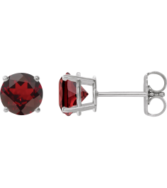 1874 14K White Set Round Natural Mozambique Garnet Pair 6 Mm Friction Friction Backs Included 4-Prong Polished Natural Mozambique Garnet Stud Earrings