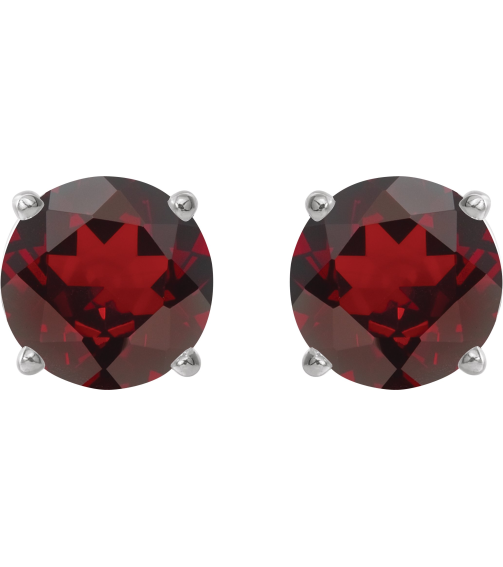 1874 14K White Set Round Natural Mozambique Garnet Pair 6 Mm Friction Friction Backs Included 4-Prong Polished Natural Mozambique Garnet Stud Earrings