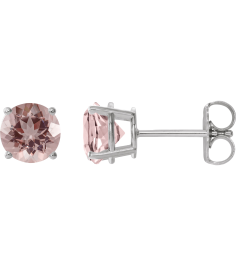 1874 14K White Set Round Natural Pink Morganite Pair 6 Mm Friction Friction Backs Included 4-Prong Polished Natural Morganite Stud Earrings