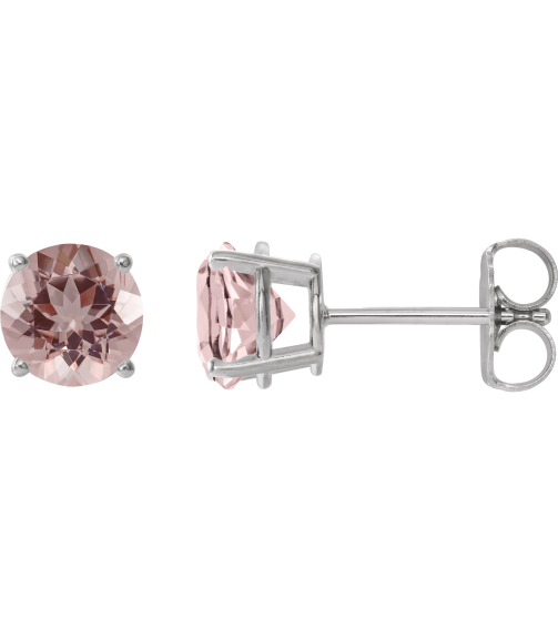 1874 14K White Set Round Natural Pink Morganite Pair 6 Mm Friction Friction Backs Included 4-Prong Polished Natural Morganite Stud Earrings