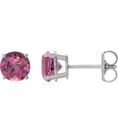 1874 14K White Set Round Natural Pink Tourmaline Pair 6 Mm Friction Friction Backs Included 4-Prong Polished Natural Pink Tourmaline Stud Earrings