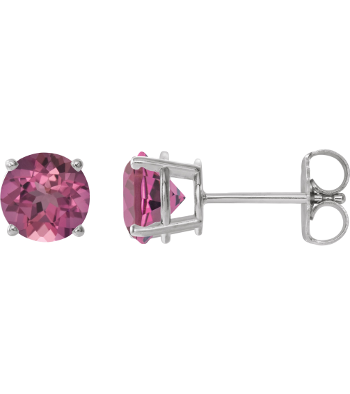1874 14K White Set Round Natural Pink Tourmaline Pair 6 Mm Friction Friction Backs Included 4-Prong Polished Natural Pink Tourmaline Stud Earrings
