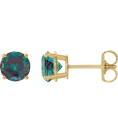 1874 14K Yellow Set Round Lab-Grown Alexandrite Pair 6 Mm Friction Friction Backs Included 4-Prong Polished Lab-Grown Alexandrite Stud Earrings