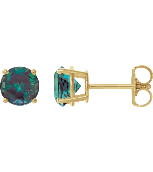 1874 14K Yellow Set Round Lab-Grown Alexandrite Pair 6 Mm Friction Friction Backs Included 4-Prong Polished Lab-Grown Alexandrite Stud Earrings