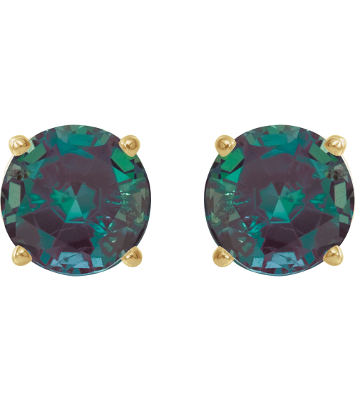 1874 14K Yellow Set Round Lab-Grown Alexandrite Pair 6 Mm Friction Friction Backs Included 4-Prong Polished Lab-Grown Alexandrite Stud Earrings