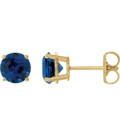 1874 14K Yellow Set Round Lab-Grown Blue Sapphire Pair 6 Mm Friction Friction Backs Included 4-Prong Polished Lab-Grown Blue Sapphire Stud Earrings