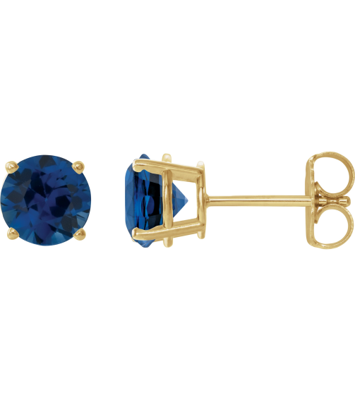 1874 14K Yellow Set Round Lab-Grown Blue Sapphire Pair 6 Mm Friction Friction Backs Included 4-Prong Polished Lab-Grown Blue Sapphire Stud Earrings