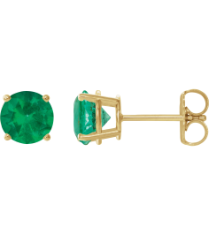 1874 14K Yellow Set Round Lab-Grown Emerald Pair 6 Mm Friction Friction Backs Included 4-Prong Polished Lab-Grown Emerald Stud Earrings