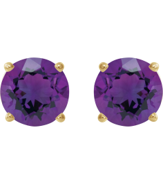 1874 14K Yellow Set Round Natural Amethyst Pair 6 Mm Friction Friction Backs Included 4-Prong Polished Natural Amethyst Stud Earrings
