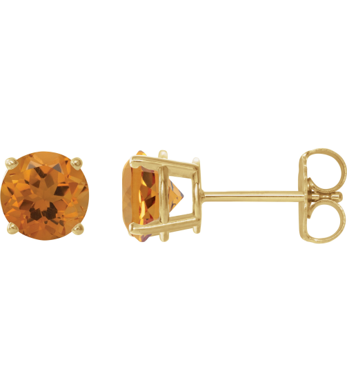 1874 14K Yellow Set Round Natural Citrine Pair 6 Mm Friction Friction Backs Included 4-Prong Polished Natural Citrine Stud Earrings
