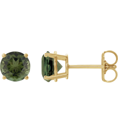 1874 14K Yellow Set Round Natural Green Tourmaline Pair 6 Mm Friction Friction Backs Included 4-Prong Polished Natural Green Tourmaline Stud Earrings