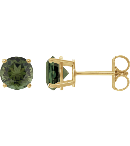 1874 14K Yellow Set Round Natural Green Tourmaline Pair 6 Mm Friction Friction Backs Included 4-Prong Polished Natural Green Tourmaline Stud Earrings