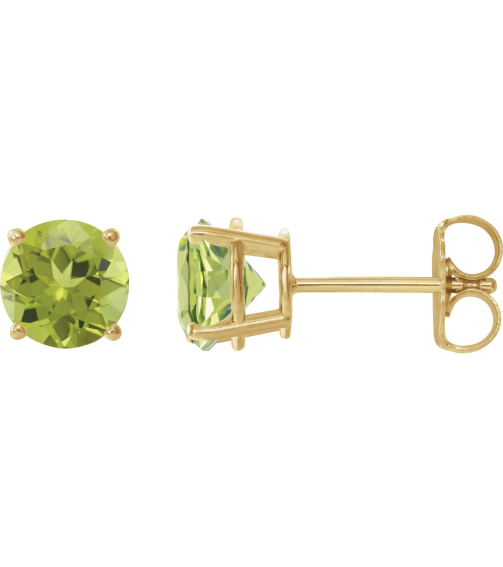 1874 14K Yellow Set Round Natural Peridot Pair 6 Mm Friction Friction Backs Included 4-Prong Polished Natural Peridot Stud Earrings