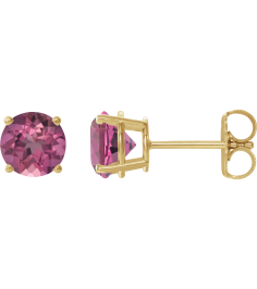 1874 14K Yellow Set Round Natural Pink Tourmaline Pair 6 Mm Friction Friction Backs Included 4-Prong Polished Natural Pink Tourmaline Stud Earrings
