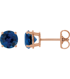1874 14K Rose Set Round Lab-Grown Blue Sapphire Pair 7 Mm Friction Friction Backs Included 4-Prong Polished Lab-Grown Blue Sapphire Stud Earrings