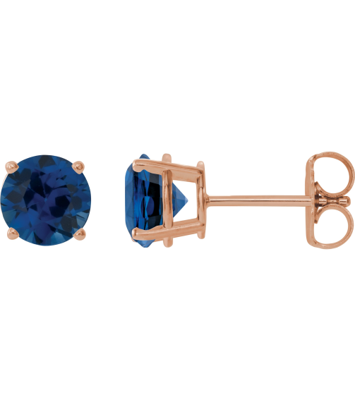 1874 14K Rose Set Round Lab-Grown Blue Sapphire Pair 7 Mm Friction Friction Backs Included 4-Prong Polished Lab-Grown Blue Sapphire Stud Earrings