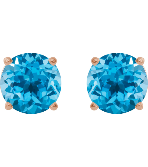 1874 14K Rose Set Round Natural Swiss Blue Topaz Pair 7 Mm Friction Friction Backs Included 4-Prong Polished Natural Swiss Blue Topaz Stud Earrings