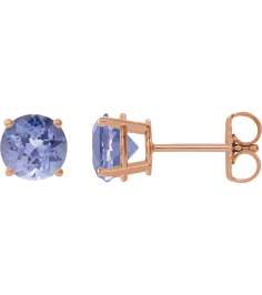 1874 14K Rose Set Round Natural Tanzanite Pair 7 Mm Friction Friction Backs Included 4-Prong Polished Natural Tanzanite Stud Earrings