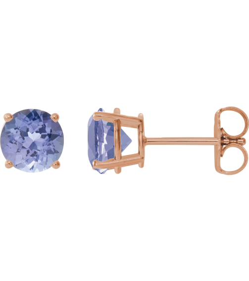 1874 14K Rose Set Round Natural Tanzanite Pair 7 Mm Friction Friction Backs Included 4-Prong Polished Natural Tanzanite Stud Earrings