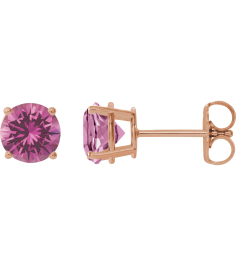 1874 14K Rose Set Round Lab-Grown Pink Sapphire Pair 7 Mm Friction Friction Backs Included 4-Prong Polished Lab-Grown Pink Sapphire Stud Earrings